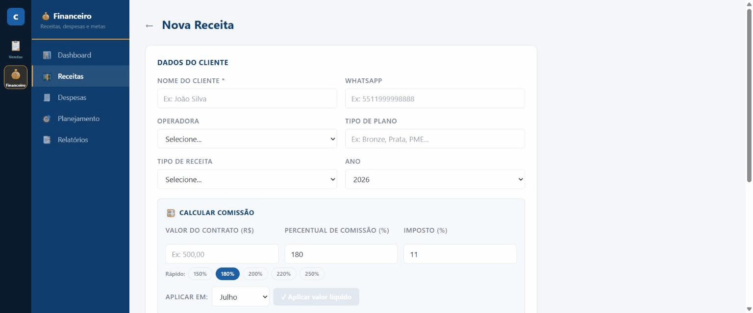 Calculadora de comissão do corretor360: valor do contrato, percentual e imposto calculando o valor líquido em tempo real