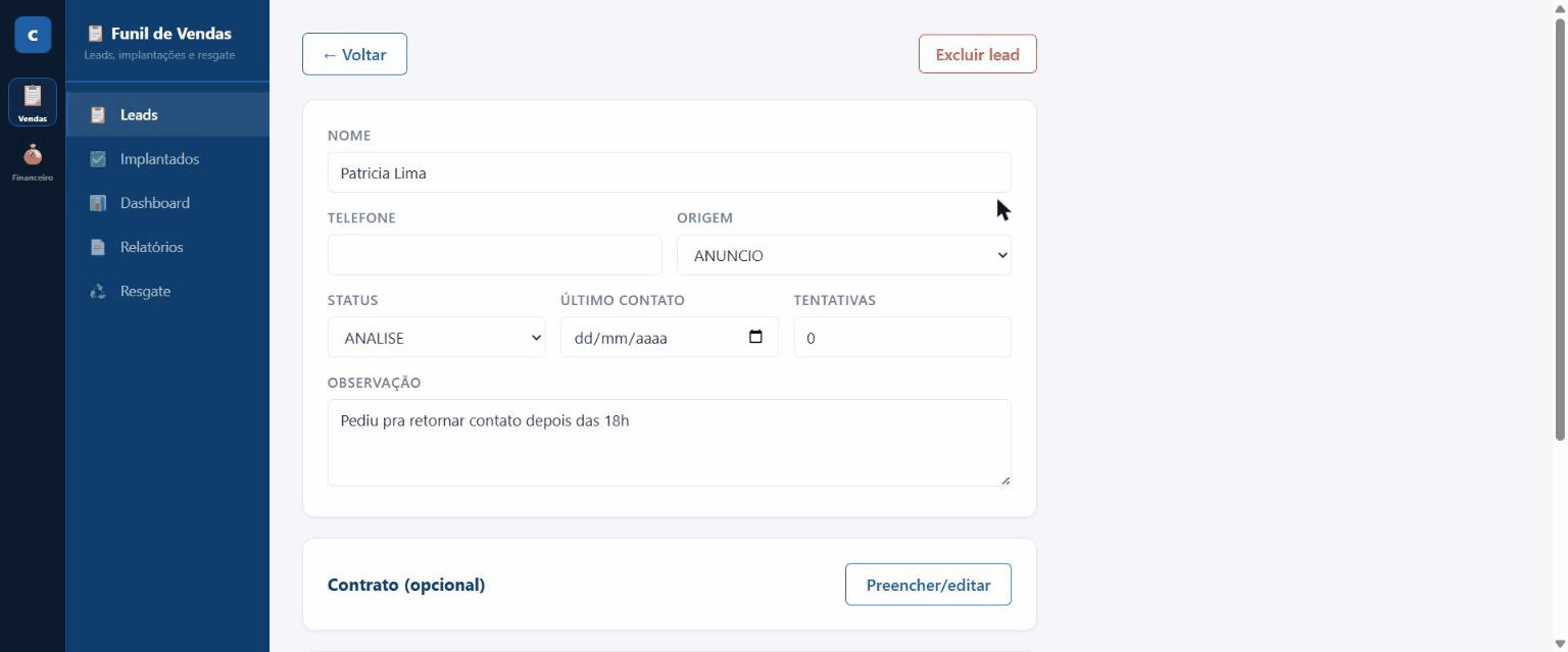 Demonstração do corretor360: funil de leads, ficha do cliente e dashboard financeiro